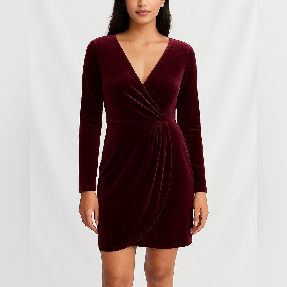 LOFT Deep Burgundy Velvet Long Sleeve Dress